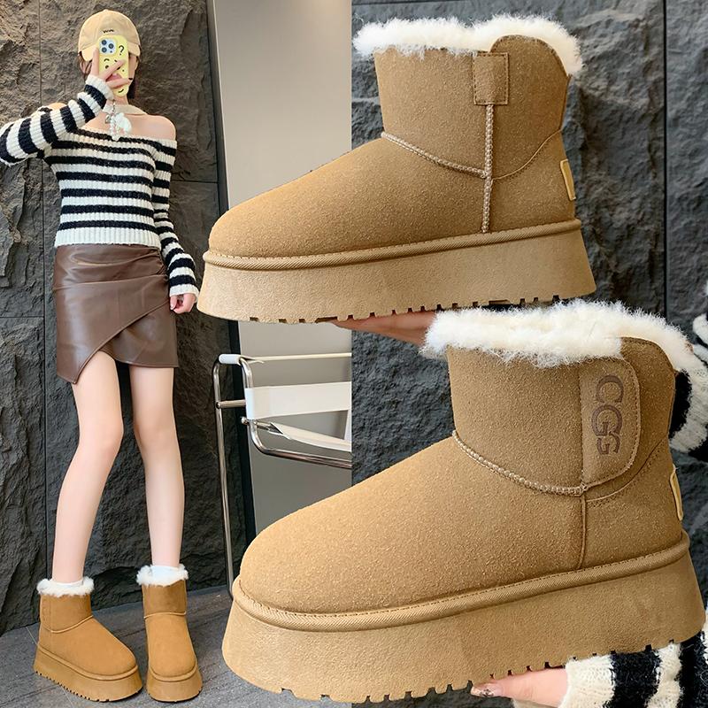 2024 Luxury Winter Women Short Plush Warm Snow Boots Casual Shoes New Suede Fur Chelsea Ankle Boots Flats Platform Ladies Shoes