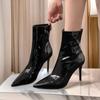 Black Patent Leather Ankle Boots for Women Sexy Pointed Toe  Side Zipper Modern Boots Brand Designer High Heels Botas Para Mujer