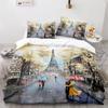 Paris Eiffel Tower Themed Duvet Cover Set City Landscape Sky Cloud Comforter Cover Home Decor Romantic Bedspread Cover King Size