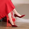 Модные красные свадебные туфли для женщин 2024 года, весна/лето/осень, новые женские туфли с острым носком, изящные туфли для невесты на высоком каблуке, размер 34-42