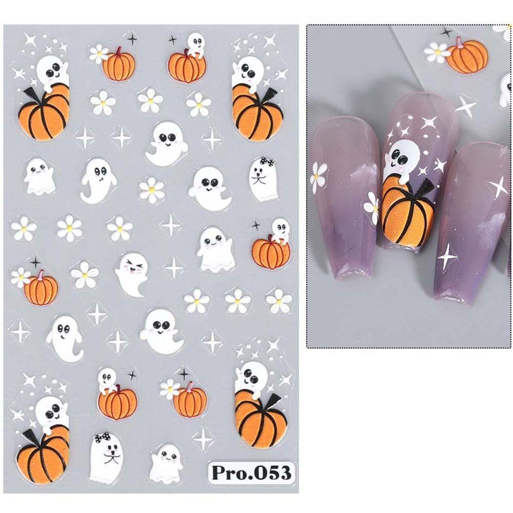 Наклейки на ногти в виде тыквы на Хэллоуин, узор в виде черепа-призрака, наклейки на ногти на Хэллоуин, красочный маникюрный салон