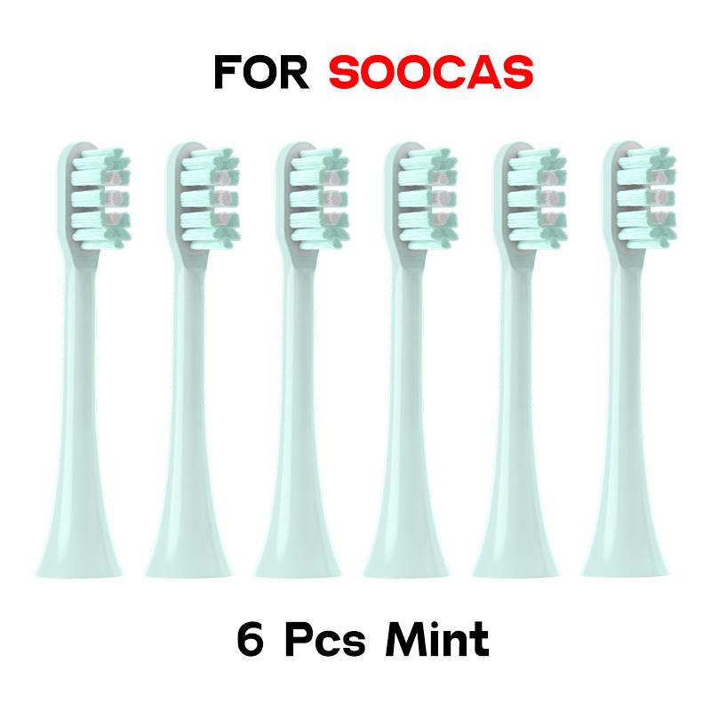 6 шт. насадок для щеток SOOCAS X3/X3 Pro/X1/V1/V2/D3/X3U/X5 с мягкой щетиной DuPont, в вакуумной упаковке