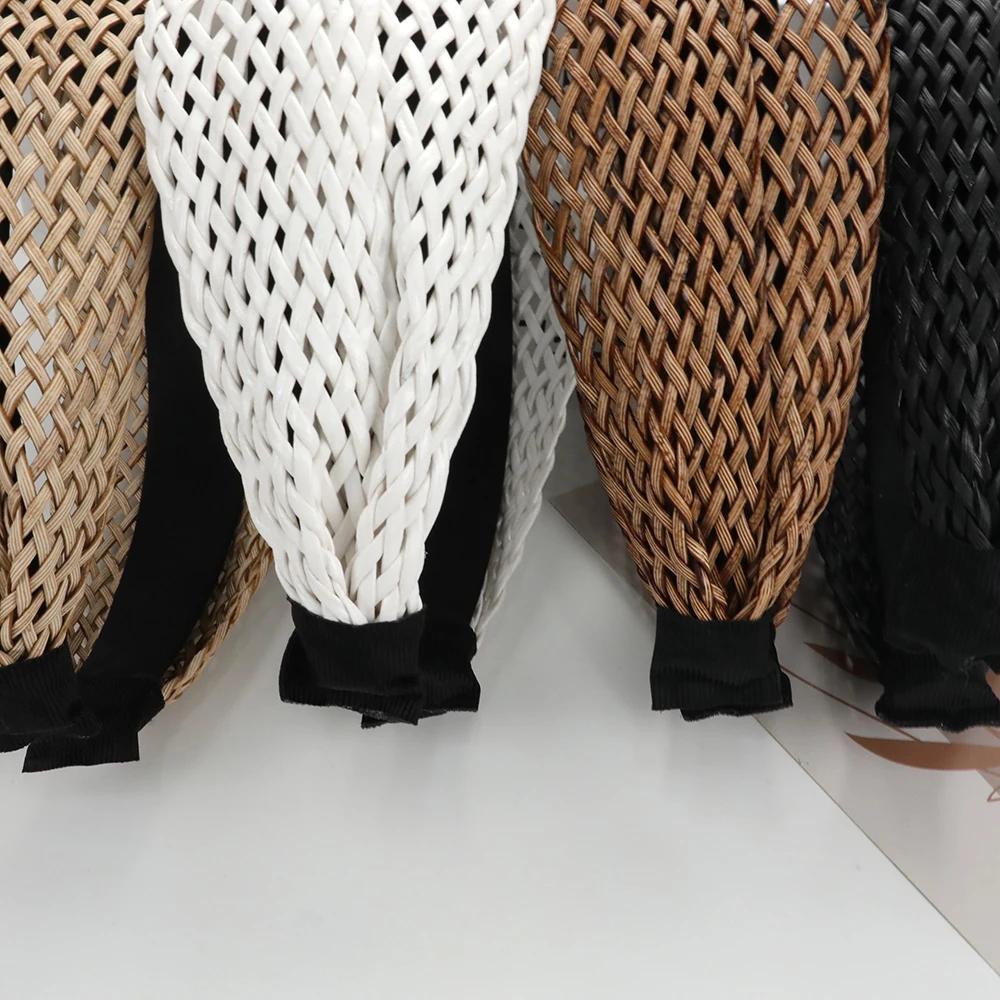 Богемная пляжная соломенная плетеная повязка на голову с перекрестным узлом, женская широкополая плетеная вручную повязка для волос, дорожный праздничный головной убор, аксессуары