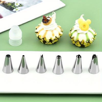 Набор из 7 насадок для кондитерских труб из нержавеющей стали, 6 насадок + 1 конвертер, инструмент для украшения тортов с кремом, печенья, макарон и выпечки