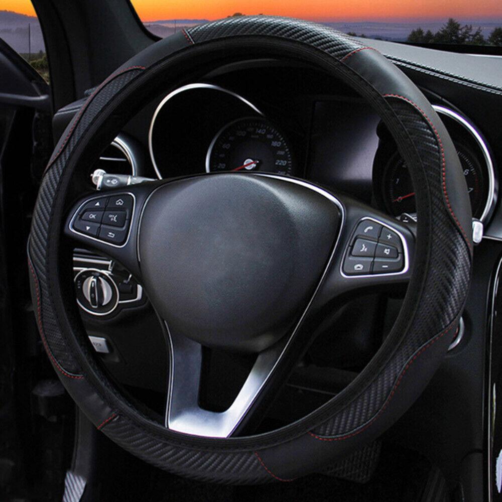 Car Steering Wheel Cover Breathable Anti Slip PU Leather Steering Covers Suitable Auto Decoration Carbon Fiber