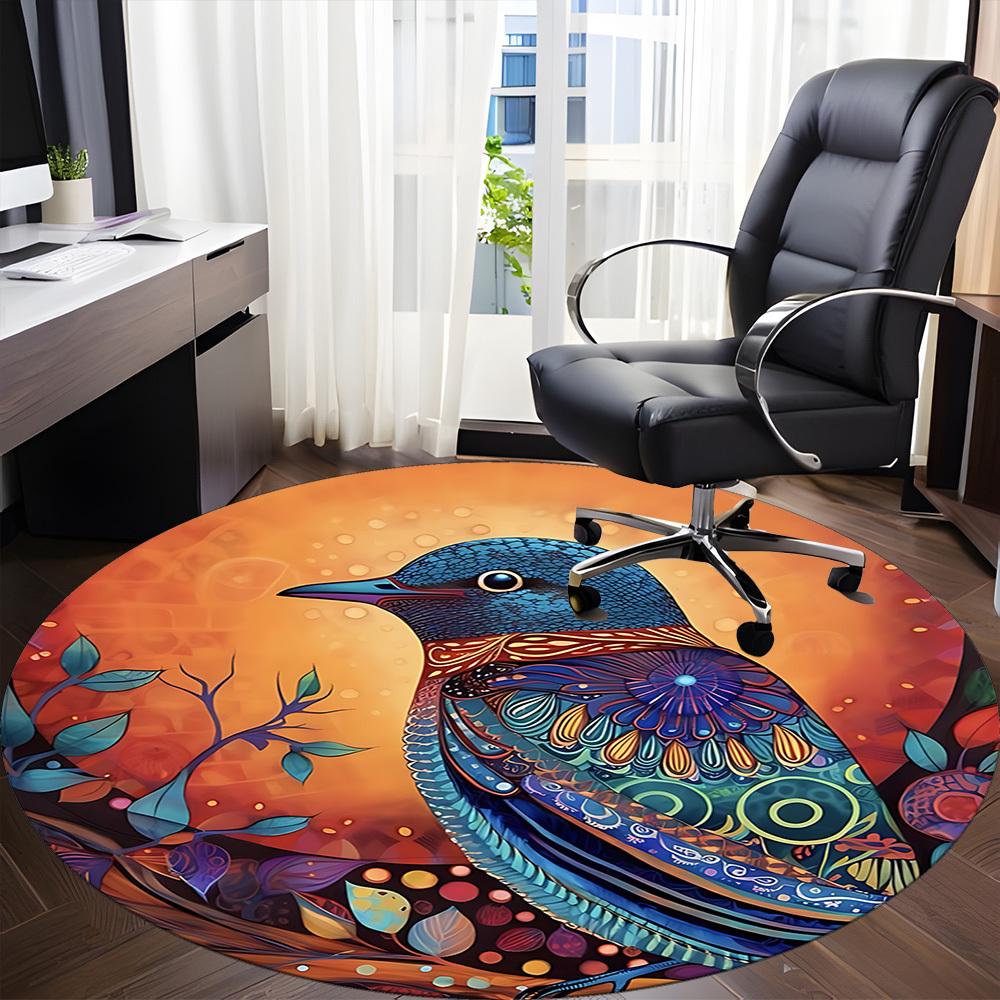 1PC Bird Patterns Office Round Area Rug, Mat Suitable ForOffice, Under Office Chairs Bedroom Living Room Home Decor, Room Deco
