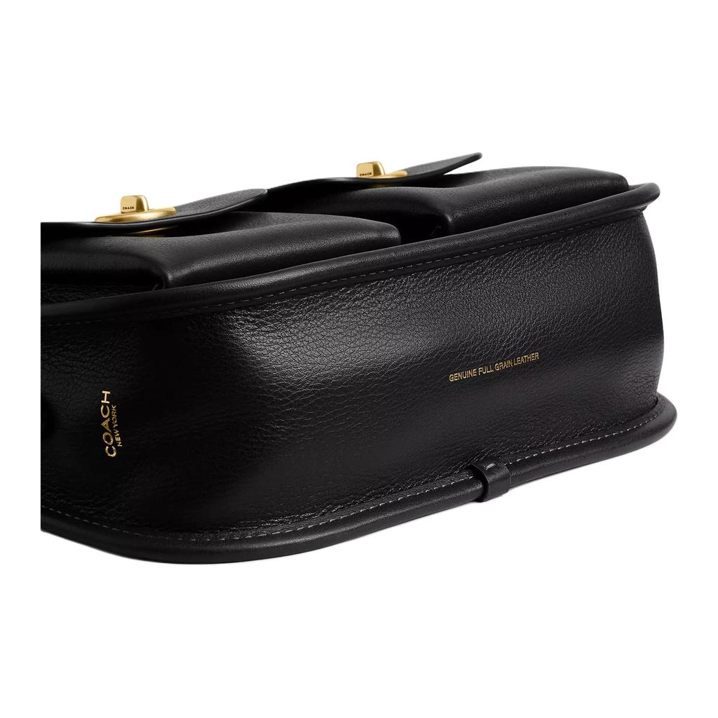 Coach Waverly 24 Double Turn Lock Design Natural Grain Leather Shoulder Bag Medium Women Shoulder Bag Black CDZ20-B4BK