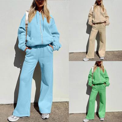 Женский модный повседневный однотонный свободный спортивный спортивный костюм с капюшоном для бега