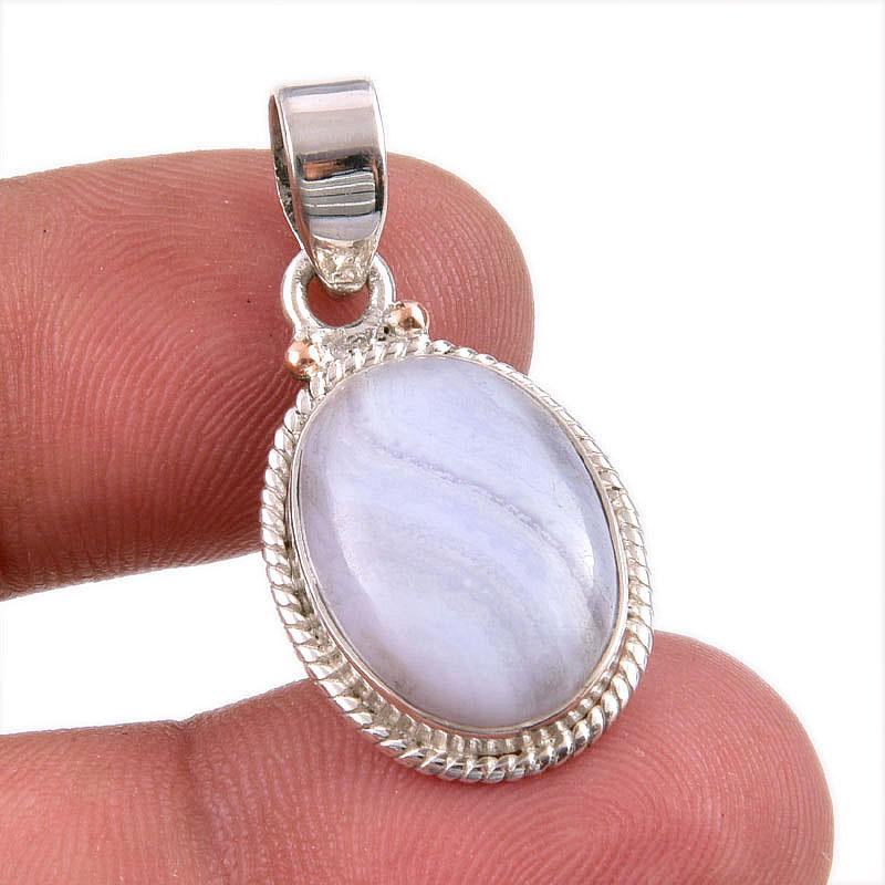 Natural Blue Lace Agate Gemstone Handmade 925 Solid Silver Pendant 1.50" B8y89