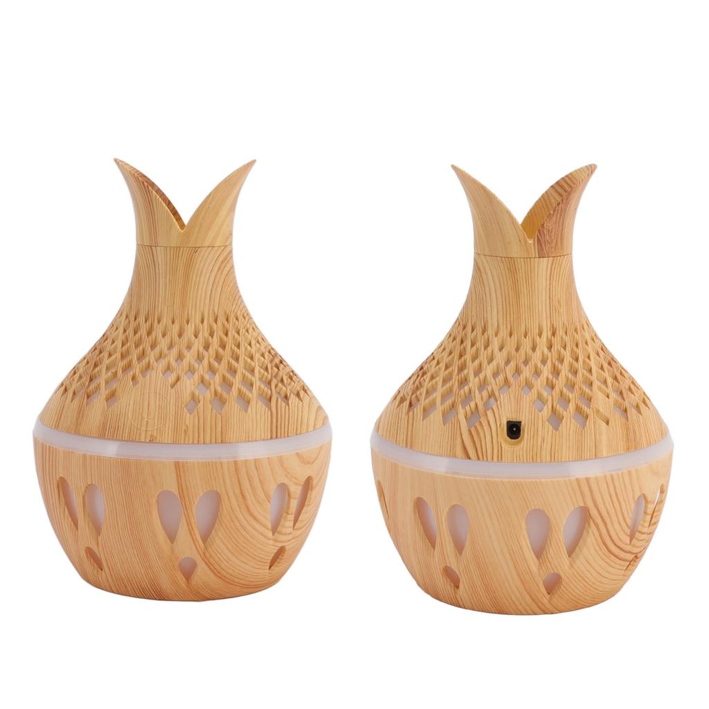 300ml Wood Grain Humidifier USB Powered Aroma Diffuser Humidifier with Ambient Night Light 2 Petal