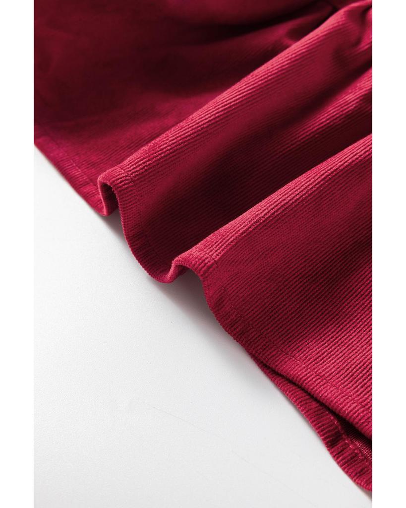 Azura Exchange Рубашка с круглым вырезом цвета бордового вельвета с оборками и пуговицами