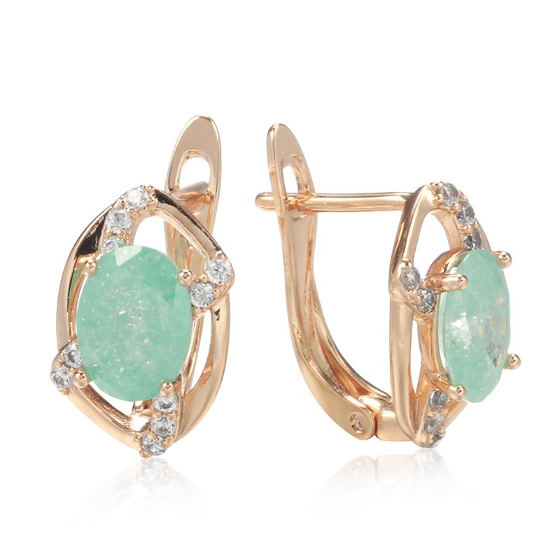 Kinel Water Drop Green Zircon Earrings For Women Rose Gold Color English Earring