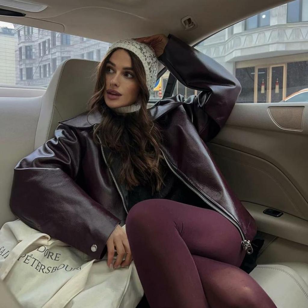 Кожаная куртка на молнии женская кожаная куртка женская повседневная винтажная куртка с лацканами