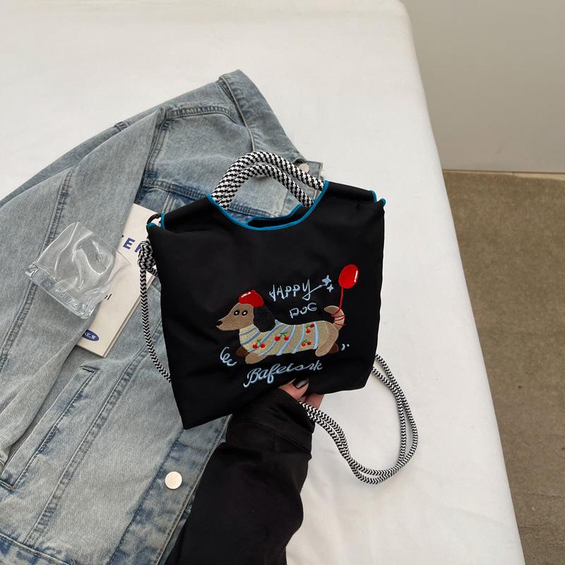 Stylish Dachshund Embroidered Nylon Crossbody Bag for Women - Autumn/Winter 2024 Collection