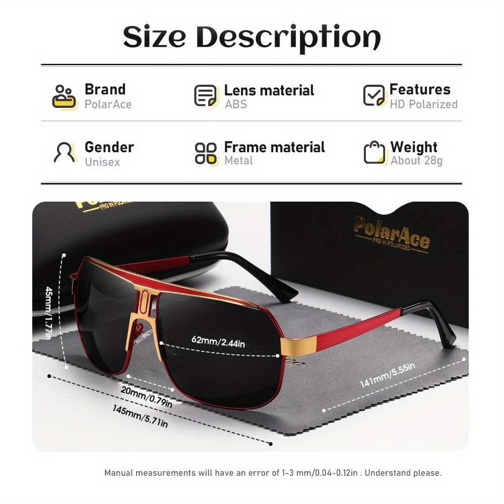 PolarAce Unisex Polarizing Alloy Square Oversized Frame Sunglasses Cycling Sunglasses, UV400