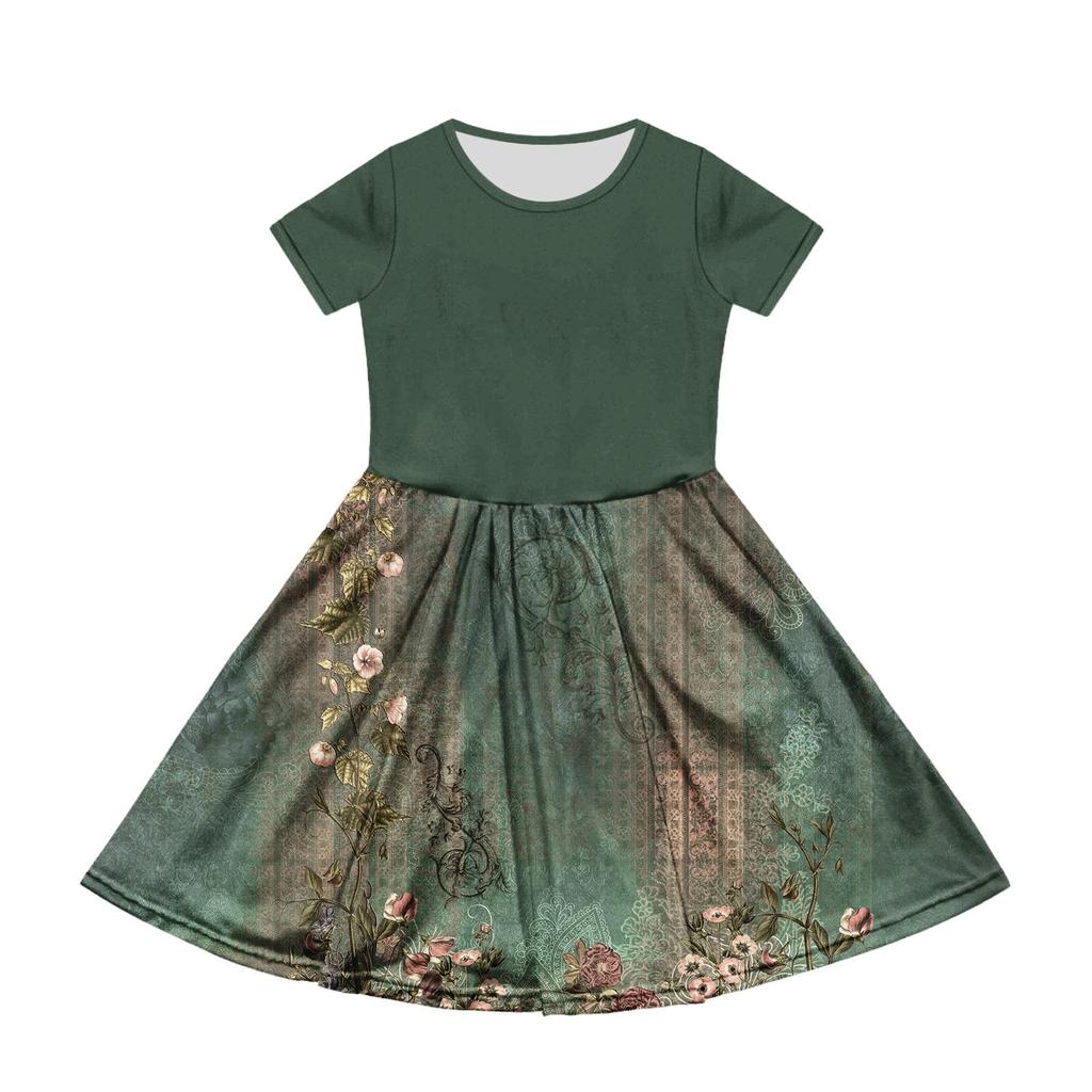 Летнее платье для девочек, однотонное платье без рукавов с принтом и карманом, повседневное платье, вечернее платье с короткими рукавами