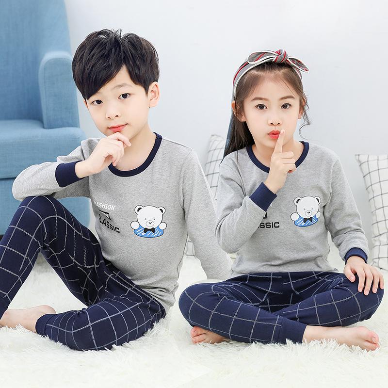 Children's thermal underwear, multi-color cartoon printing, cotton material, two-piece set of boys and girls pajamas in autumn and winter