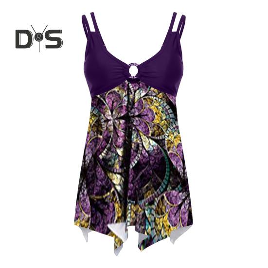 Комплект из 2 предметов танкини с V-образным вырезом, неровным подолом, купальник с подкладками для груди, без стальной поддержки, плавки