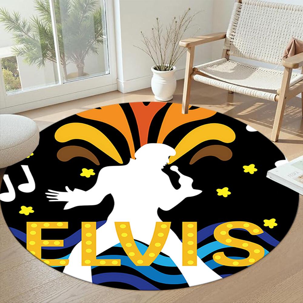 Elegant Elvis Round Floor Rug Suitable for Outdoor Entryway Kitchen Balcony Anti-slip Round Rug Anime Office Decor