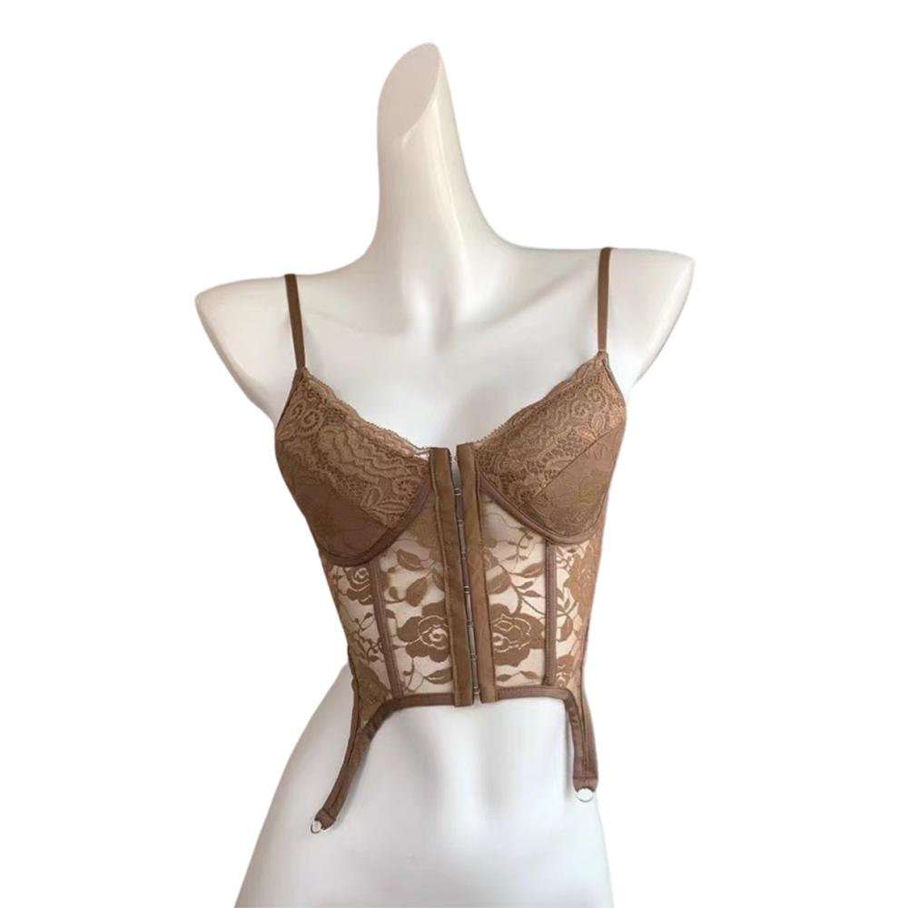 Топ-корсет с кружевом Slim Fit Sexy Push Up с вырезами и подвязками Уличная одежда Цветочная кружевная майка Девушка