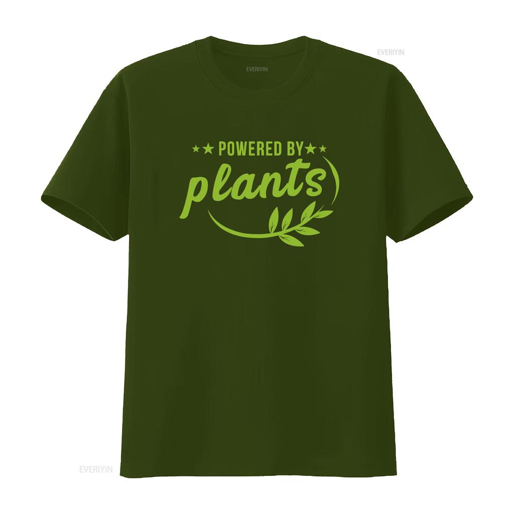 Retro Powered By Plants Vegan Nature Print Casual T Shirt Vintage Washed Designer Clothes Stylish Stretched Fashion Streetwear