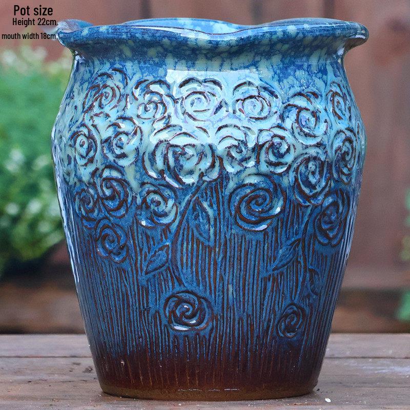 Large Ceramic Terracotta Flower Pot for Balcony and Living Room - Ideal for Succulents, Orchids, Green Radish, and Plants