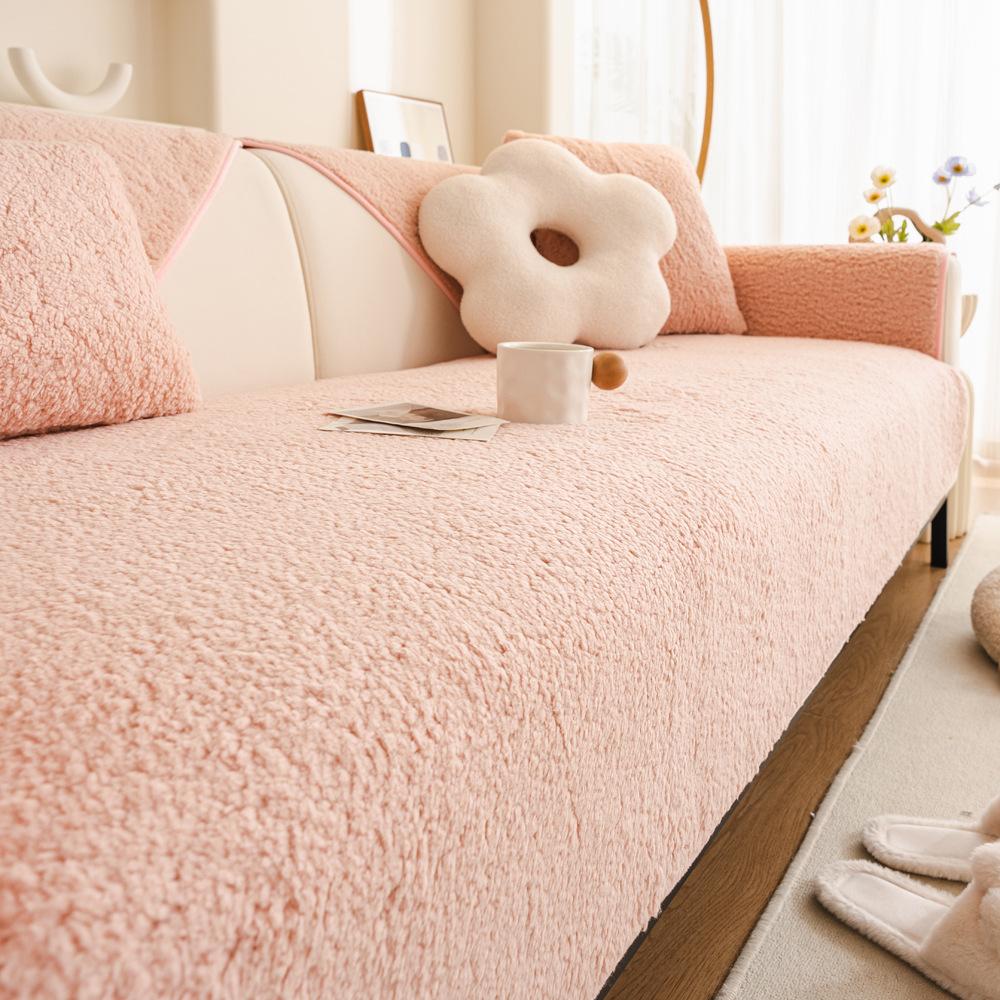 Lamb Wool Sofa Cushion Autumn And Winter New Thickened Non-Slip Seat Cushion Plush Sofa Cover Cover Cloth Solid Color