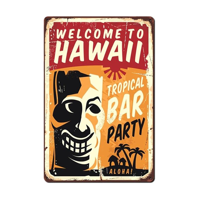 Алоха Тики Бар Плакат Оловянная Вывеска Винтаж Пляжная Вечеринка Бар Паб Настенный Декор Металлическая Пластина Ретро Гавайи Серфинг Таблички