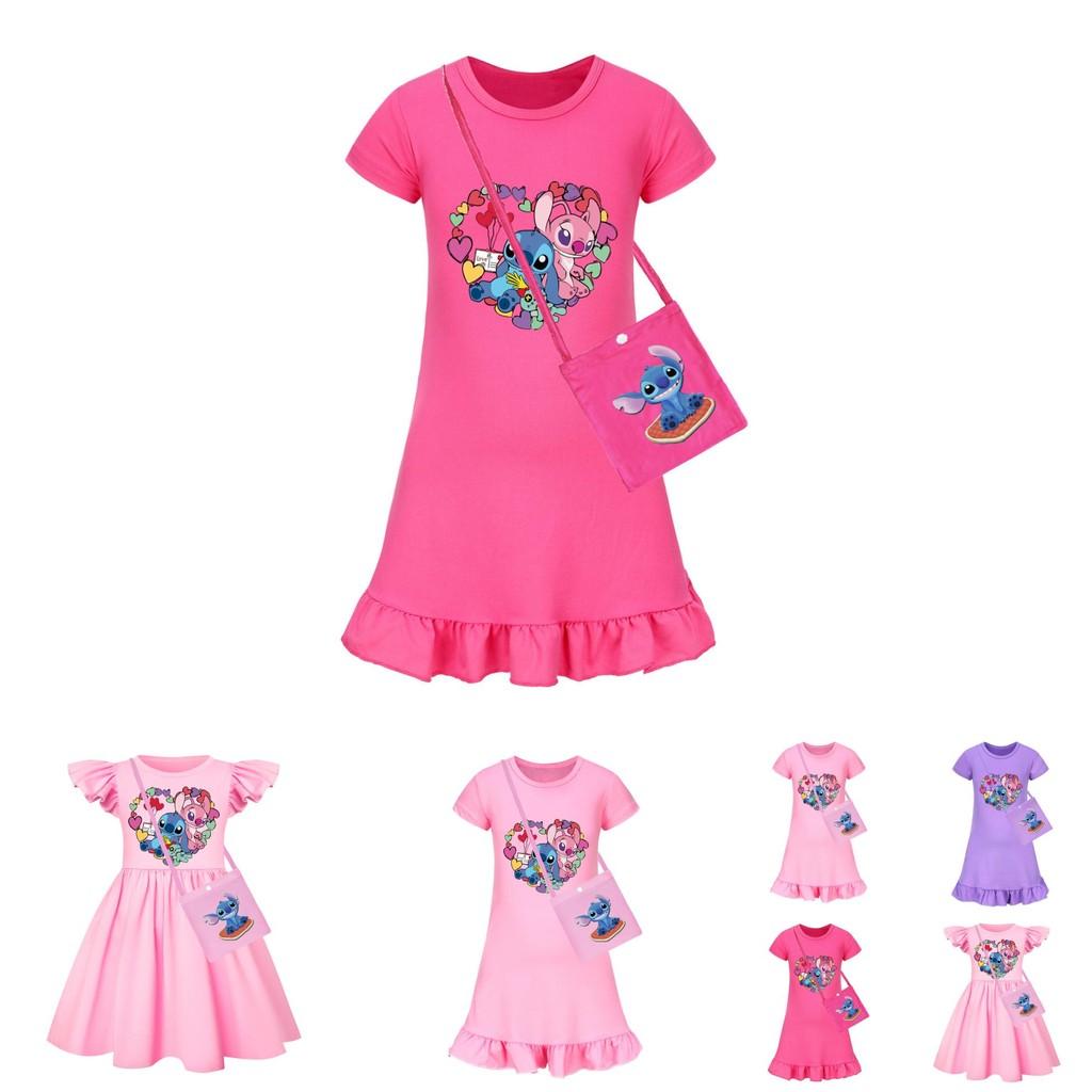 Платье для сна с коротким рукавом Stitch для девочек из искусственного хлопка для детей