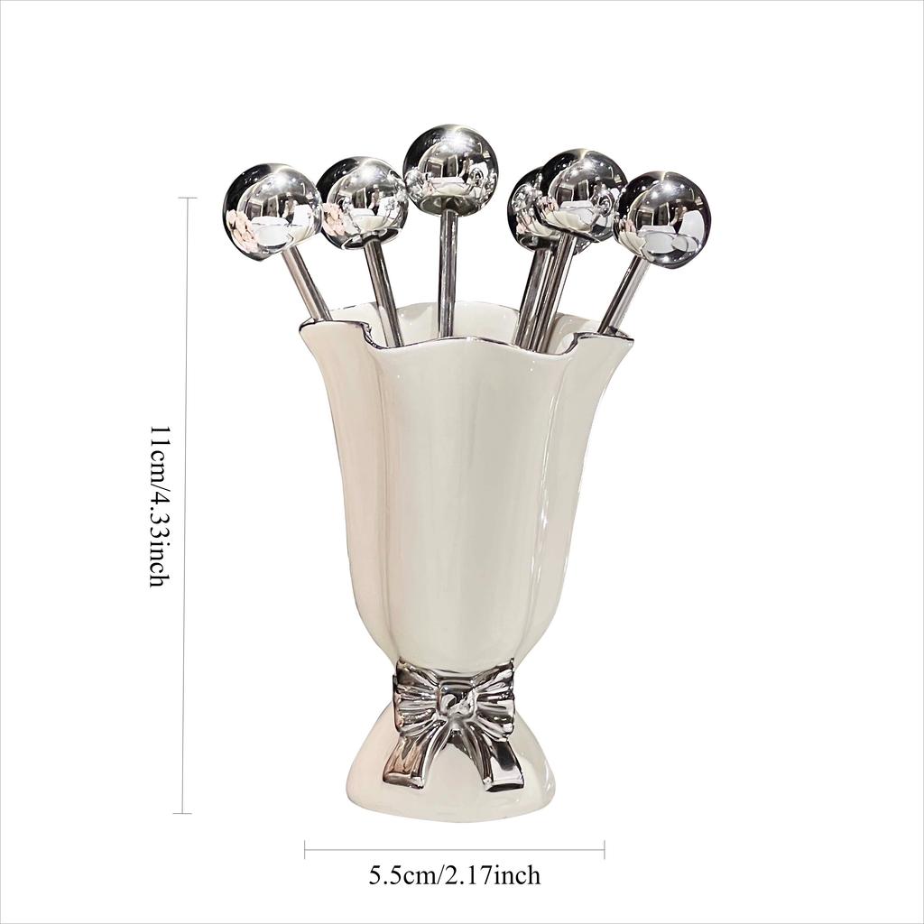 Набор из 6 новых вилок для фруктов из нержавеющей стали, вилки для десерта с керамической банкой в стиле INS, держатель, легкая роскошь, украшение для дома