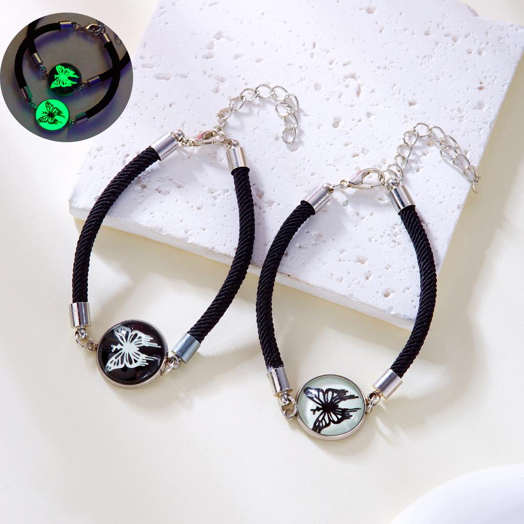 Romantic Luminous Sun Moon Couple Bracelets for Women Men Handmade Beads Butterfly Matching Bracelet Valentine's Day Jewelry