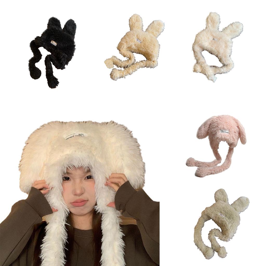 Winter Teenagers Rabbit Ear Shape Beanie Windproof Trapper Hat Ear Protector Hat Adult Winter Cycling Skiing Supplies