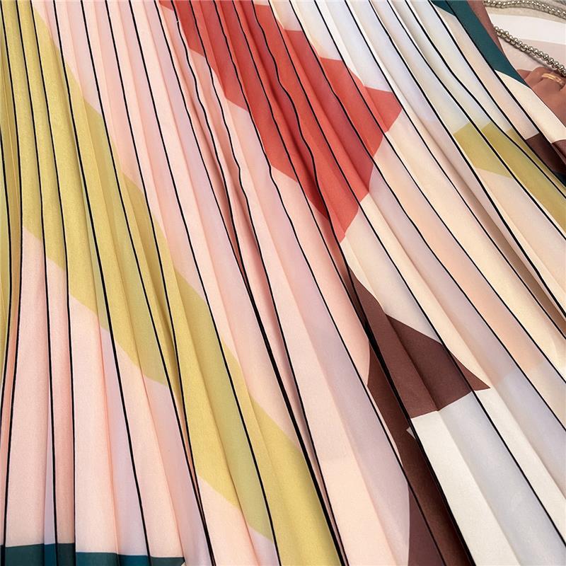 Женская весенне-осенняя юбка с высокой талией, гардеробного цвета, с блочной печатью, универсальная, плиссированная