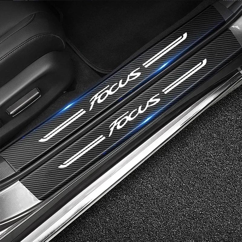 Carbon Fiber Car Door Sill Anti Kick Sticker Rear Bumper Trunk Scratch Guard Decals For Ford Focus Logo Exterior Accessories