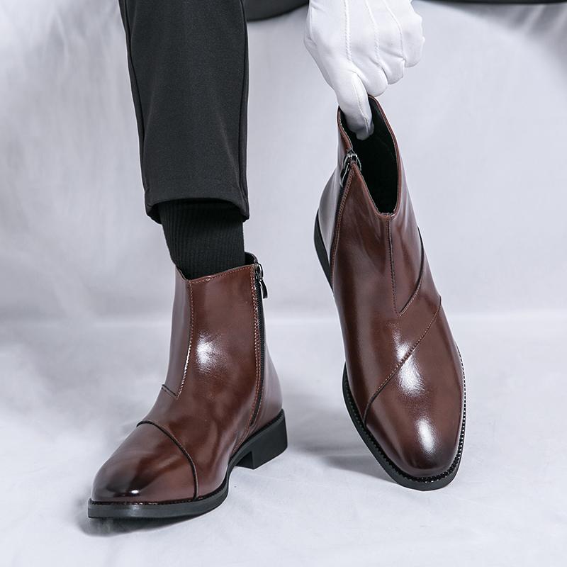 Мужские кожаные ботинки модные Simplicity Pointed Toes Ботильоны для платья Ботильоны Мужские модные высокие ботинки Вечерние мужские туфли на плоской подошве Деловая обувь