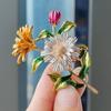 Women Colorful Floral Brooches Pink Enamel Daisy Flower Collar Brooch Pin For Women