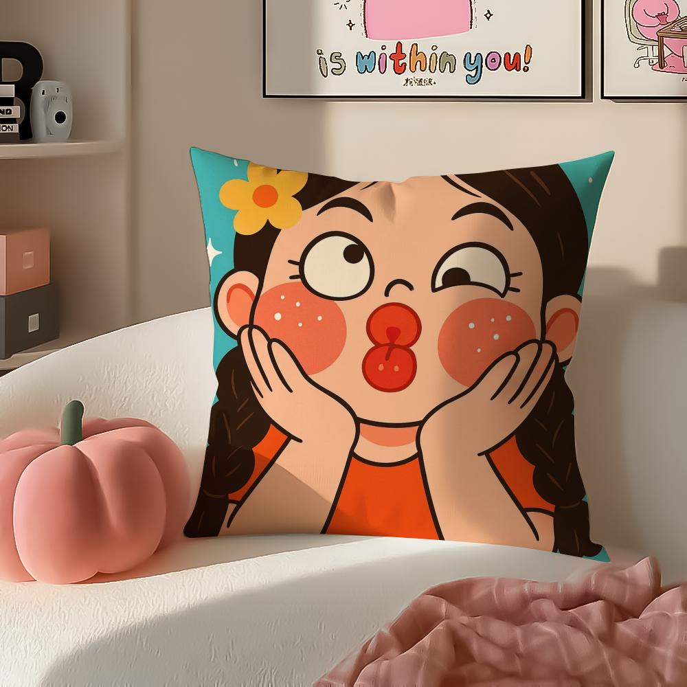 Character sweet Lovely girl Cushion Cover Pillowcase Short Plush Invisible zipper Room Sofa Cushion Cover