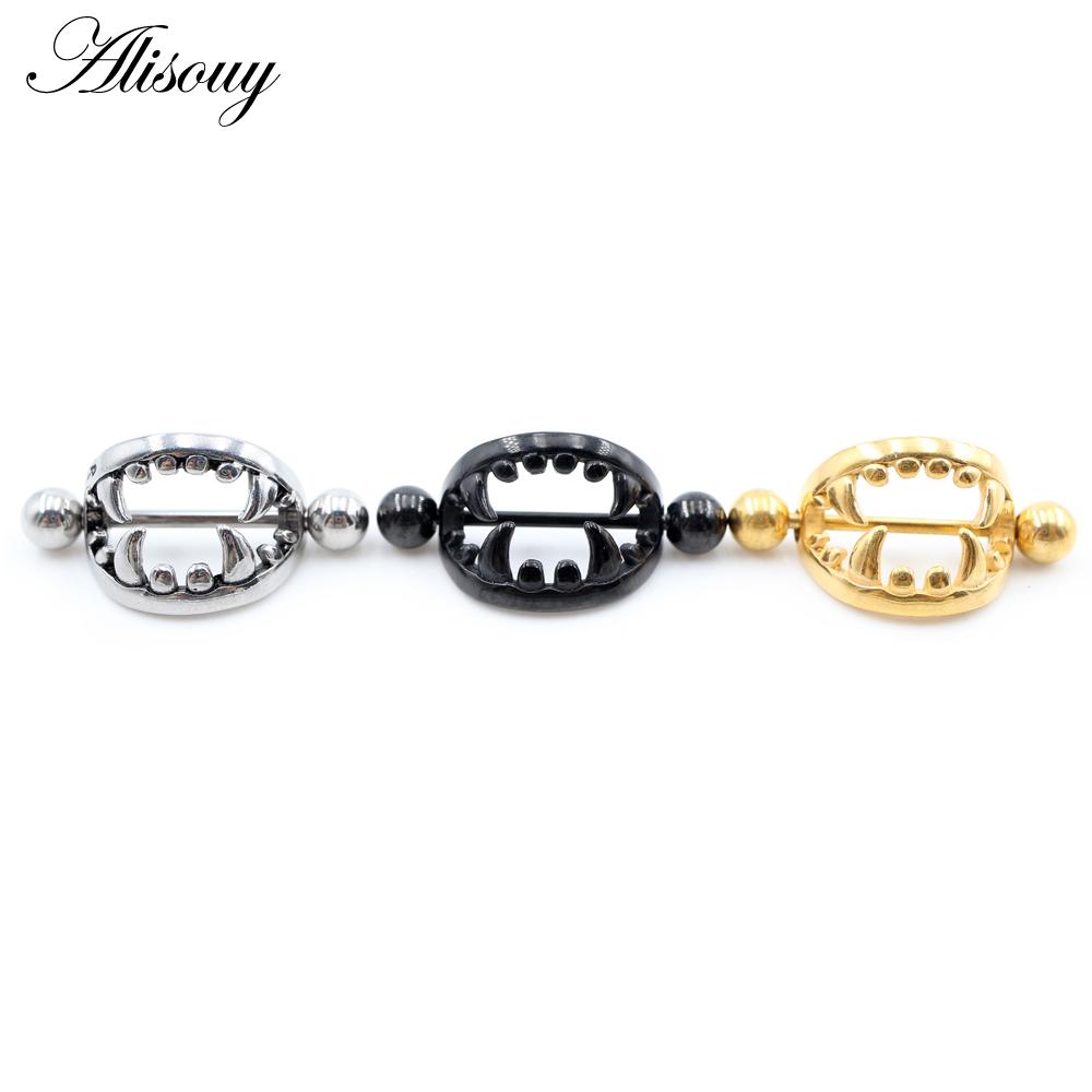Alisouy 2PCS нержавеющая сталь сплав сексуальные женщины девушка клыки зубы кольца щит штанга серьги пирсинг украшения для тела