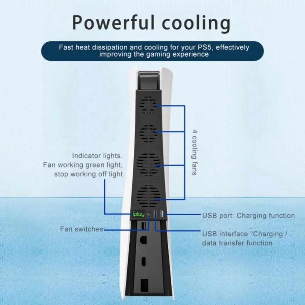 For PS5 Console 4 Cooling Fans Silent Fan Stand External USB Port