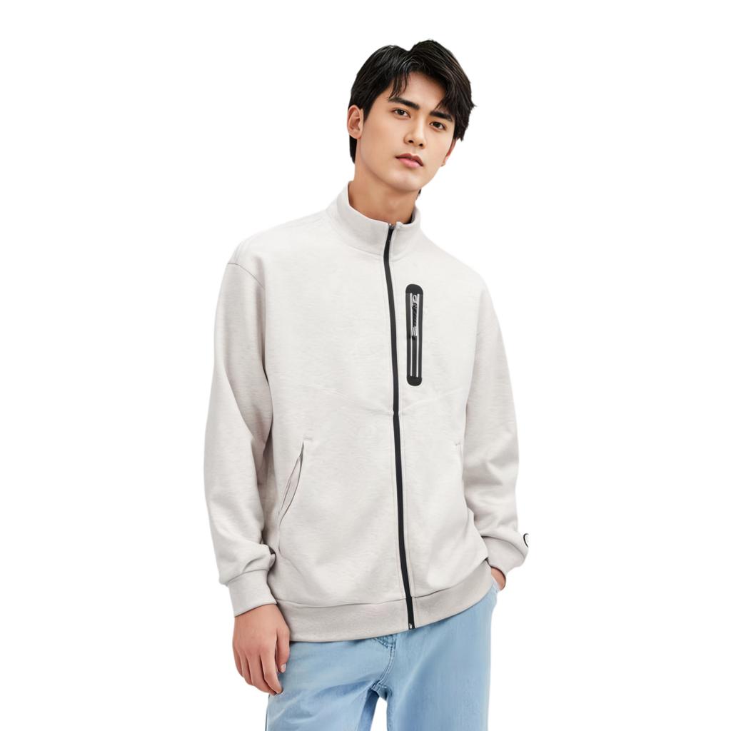 Li Ning Wade Series Solid Color Logo Reflective Zip-Up Stand Collar Sweatshirt Men Sweatshirt Flower-Gray Tile-Gray AWDT151-6