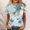 Летняя женская футболка с круглым вырезом, темпераментная и элегантная, дышащая, с коротким рукавом, с цветочным узором, свободная повседневная женская футболка