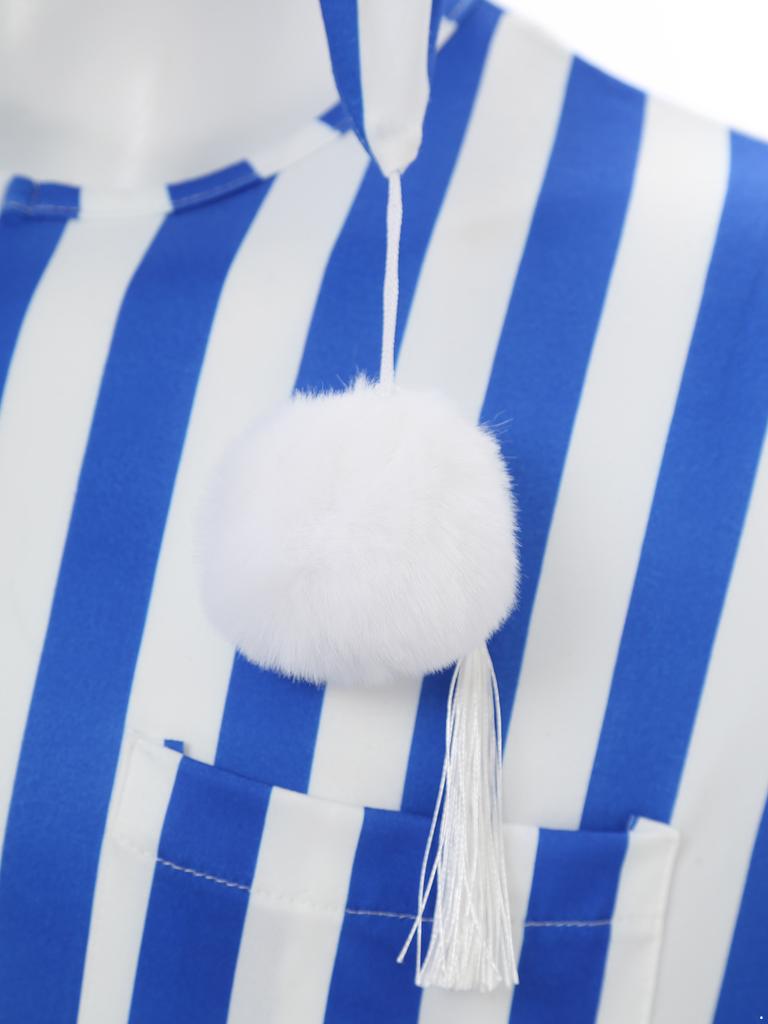 Мужская ночная рубашка с длинным рукавом в полоску и шапочкой для сна - Мягкая ткань, Свободный крой