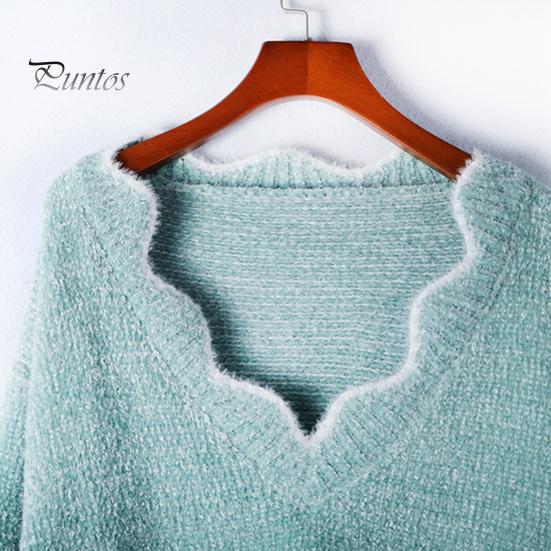 Женский свитер с длинным рукавом, свободный крой, V-образный вырез, вязаный свитер, женский повседневный джемпер, пуловер, топ для осени и зимы