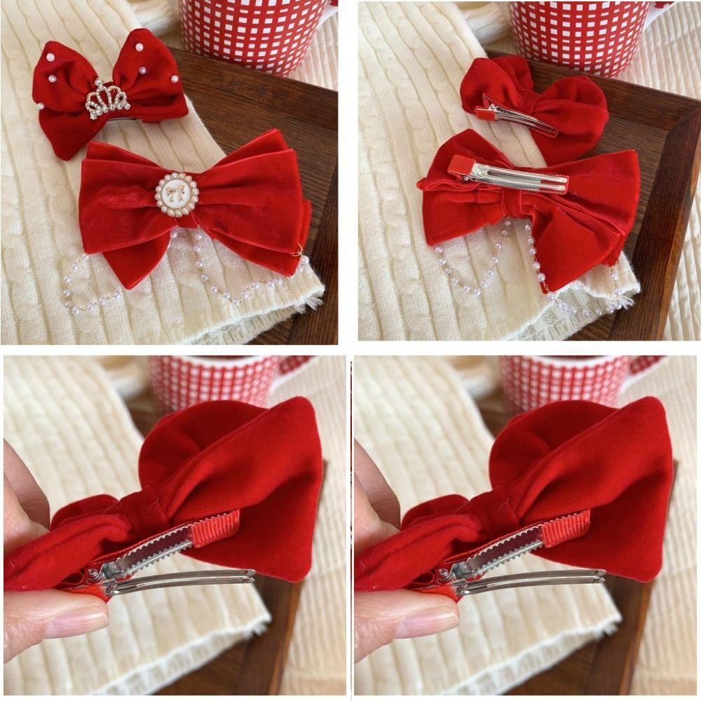 Crown Velvet Red Bow Hairpin Cloth Hanfu Hair Sticks All-match Ancient Style Hairpin  Children