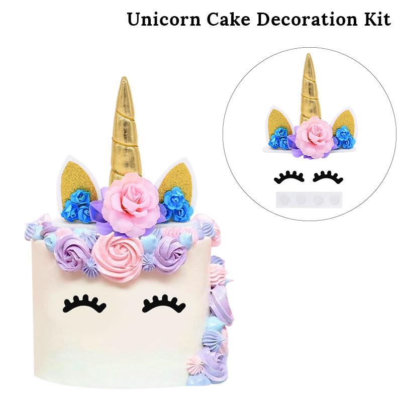 Unicorn Cake Topper Rainbow Horn Kids Girl Birthday Party Cake Decoration Tools Baby Shower Wedding Unicorn Theme Party Supplies