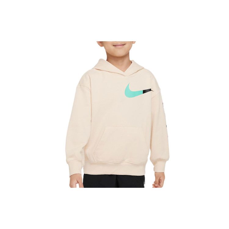 Nike Hoodie Logo Print Pullover Kids Tops Pearl-White FB8383-219
