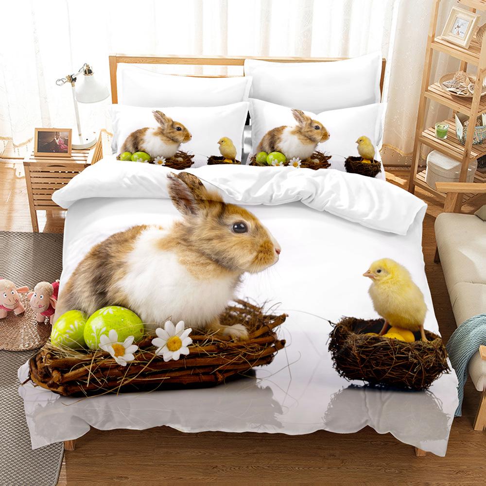3D Cute Rabbit Bedding Set Easter Duvet Cover 2/3 Piece Set for Boys, Teenagers and Girls Room Full Size Luxury Cover Home Gift