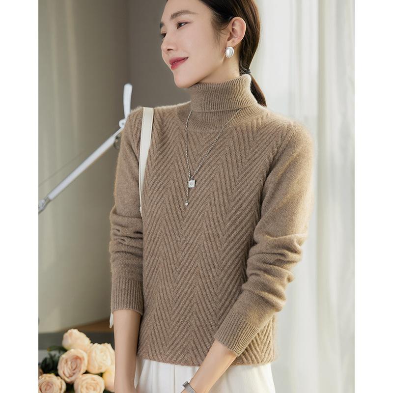 New Semi-Turtleneck Knitted Sweater Women'S Autumn And Winter Cashmere Solid Color Loose Sweater Fashionable Versatile Bottoming Shirt