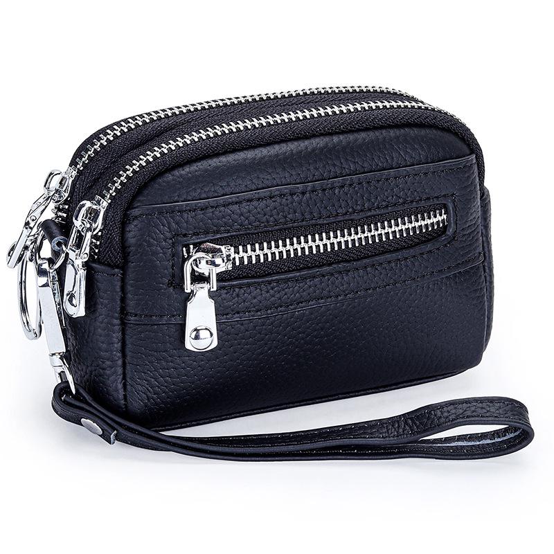 Женский мини-клатч: Кошелек для монет из натуральной кожи с двойной молнией и большой вместимостью - Первый слой коровьей кожи