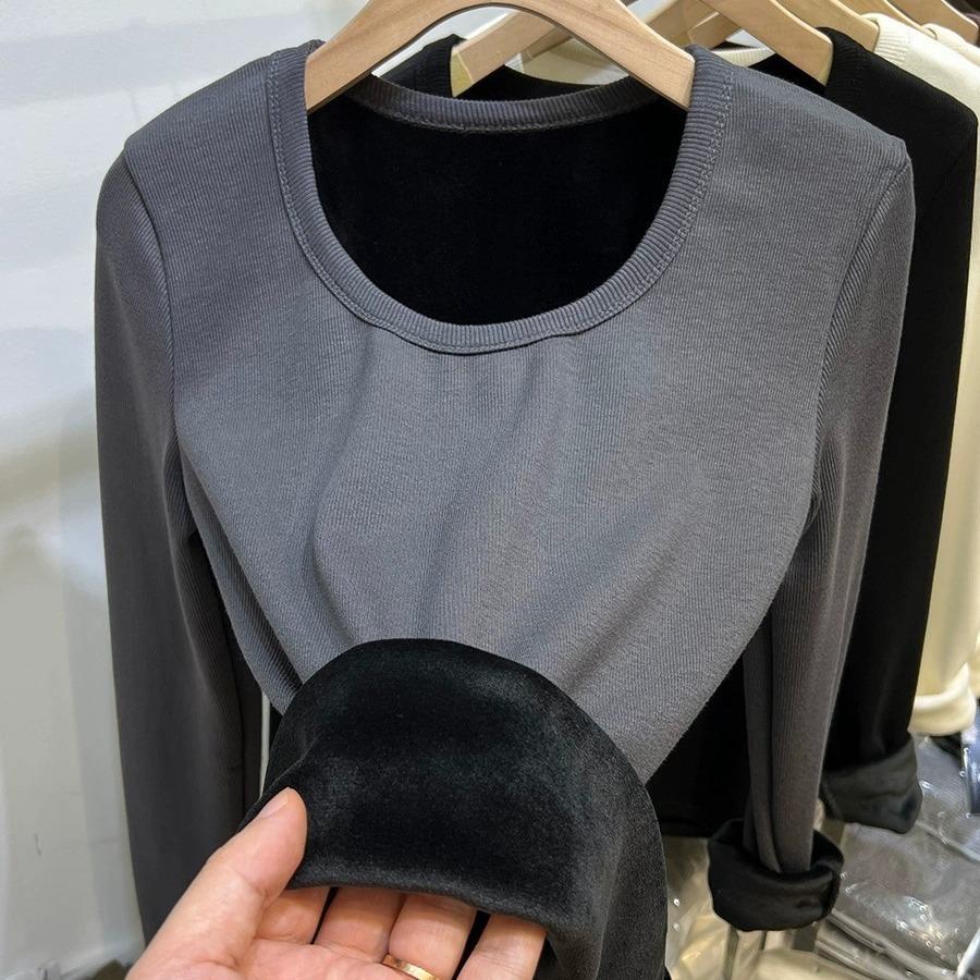 White Velvet Winter Bottoming Shirt for Women, New Style Warm Threaded Long-sleeved T-shirt, Slim Fit Clothes